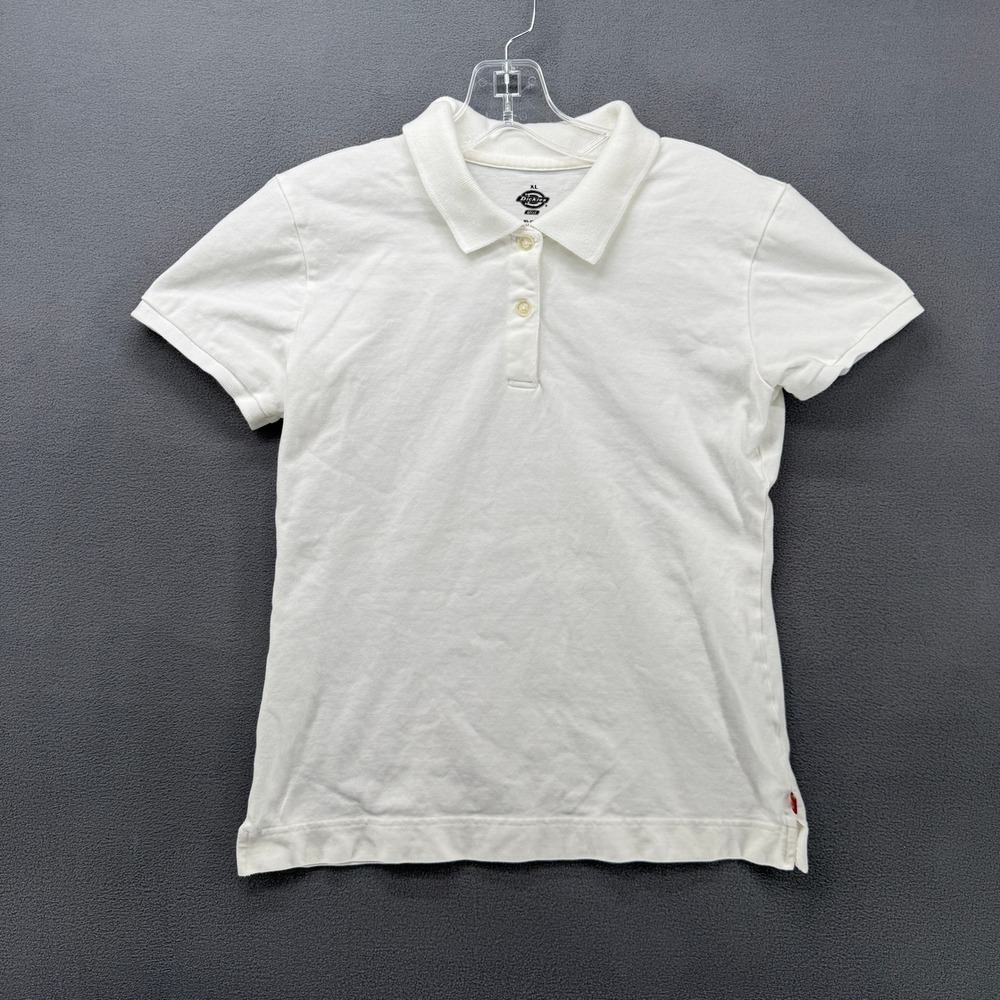 Dickies Girls XL White Short Sleeve Polo Shirt School Uniform Top